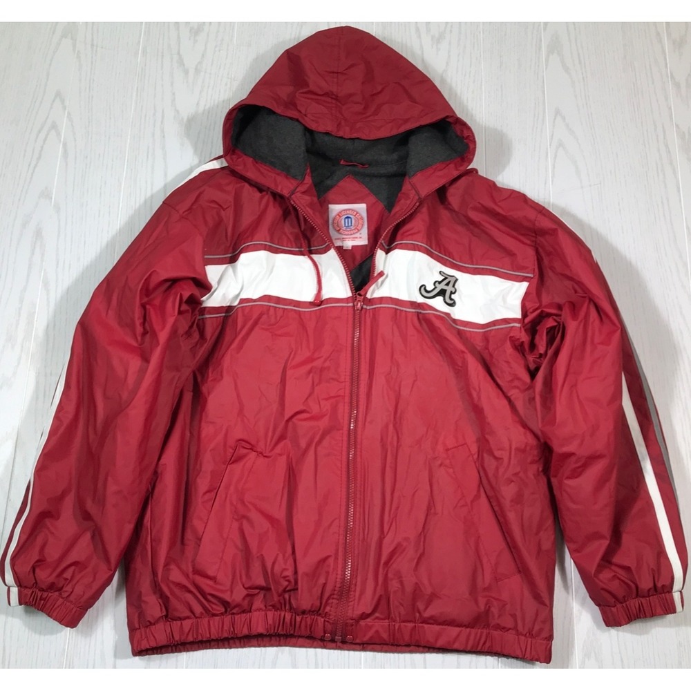 Vintage University Of Alabama Rain Jacket Men L Red Essex Vinyl Lined Hooded